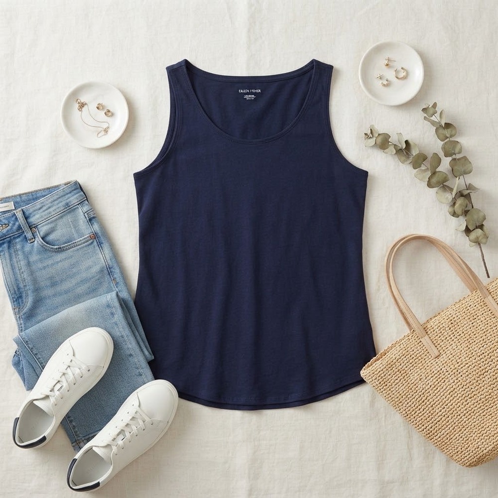 Eileen Fisher Navy Blue Organic Cotton Scoop Neck Tank Top XXS
